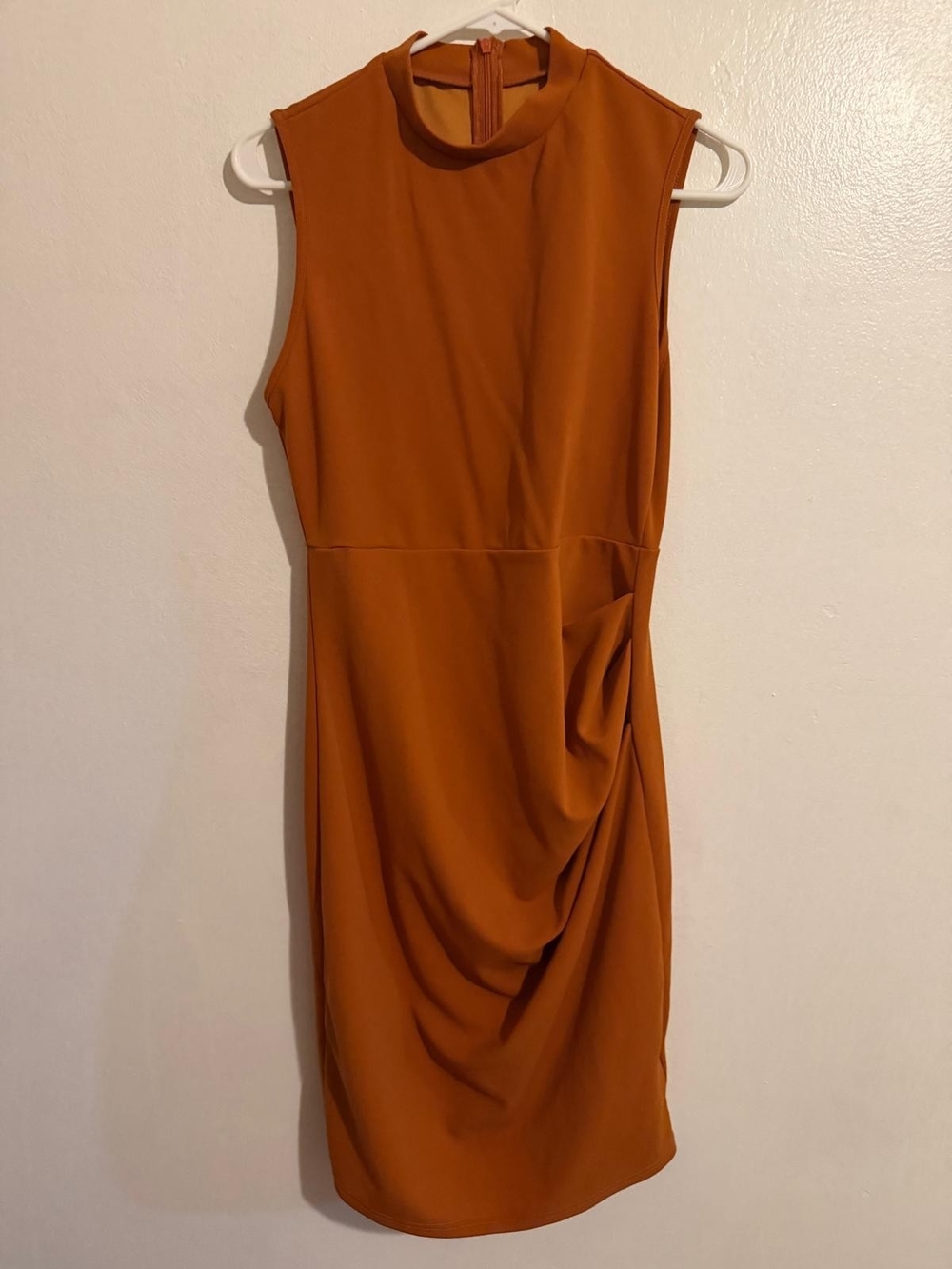 Sleeveless Rust Draped Sheath Dress